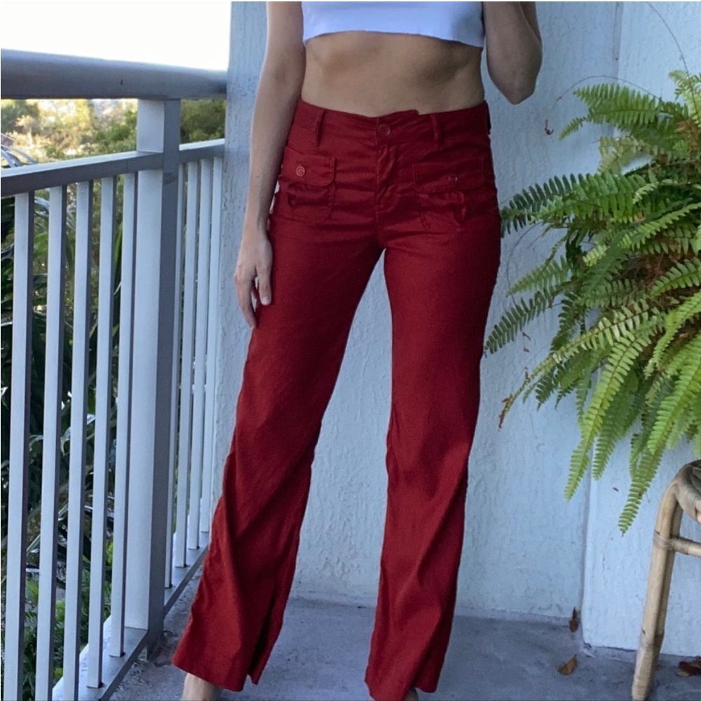 Level‎ 99 Red Linen Relaxed Fit Pants 27